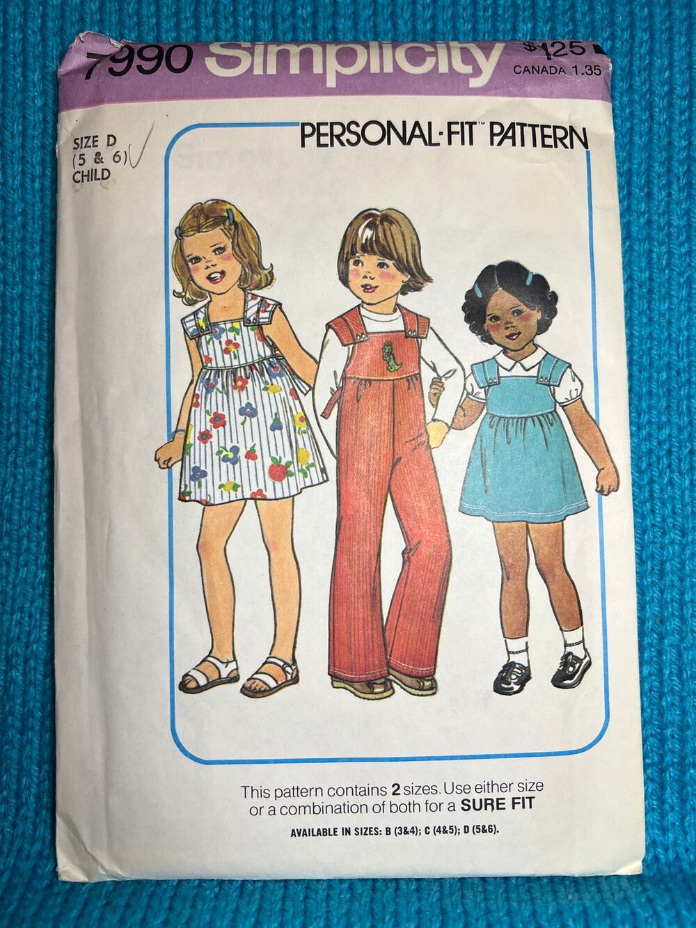 Simplicity 7990 pattern childs overall jumper dress size 5 6
